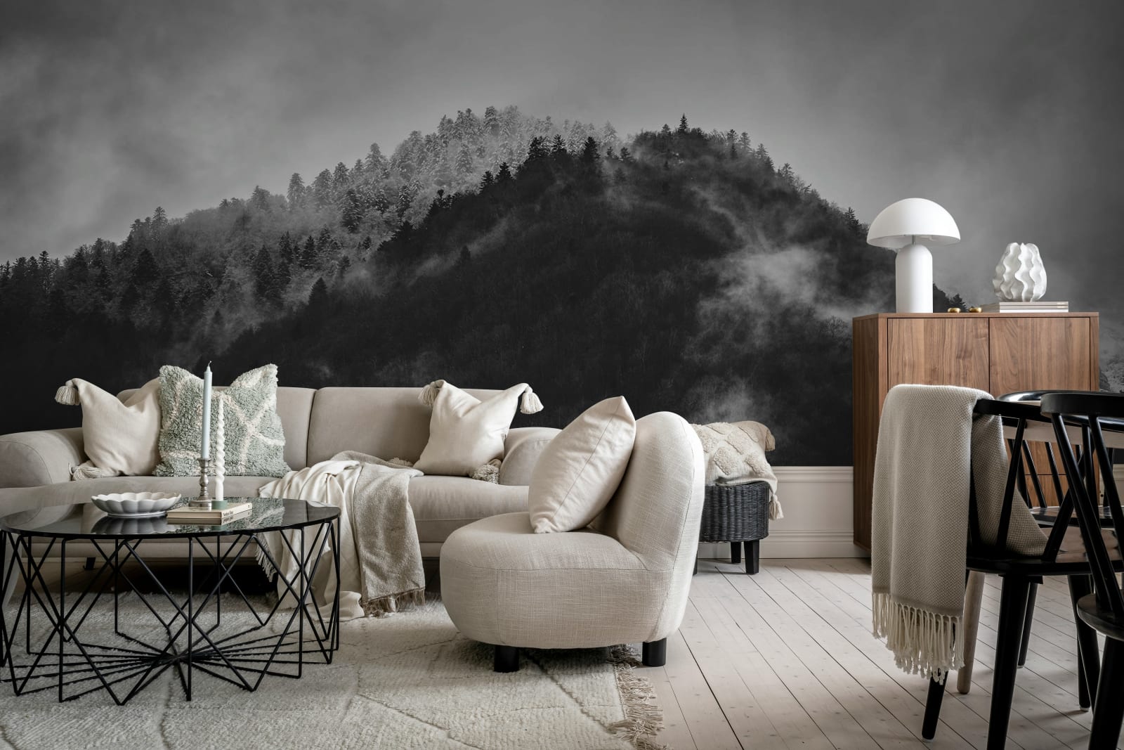 Foggy Mountain, Black &amp; White Wallcoverings