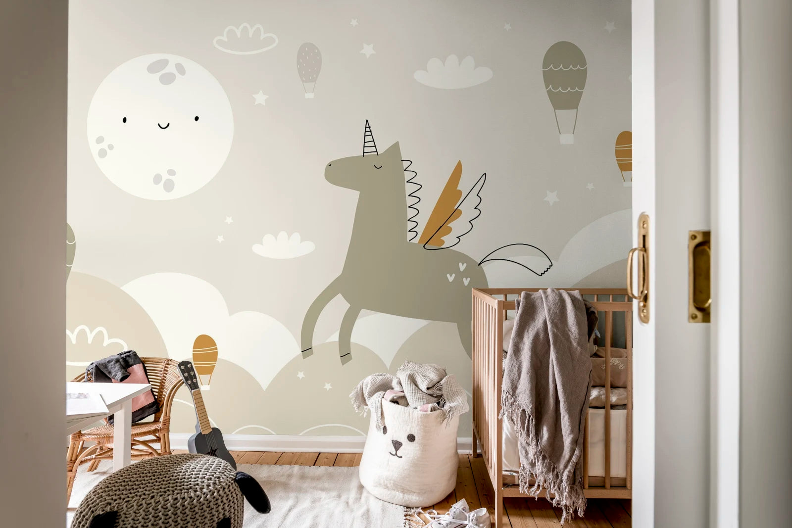 Flying Unicorn, Beige Wallcoverings